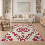 Pink Rose Damask Floral Area Rug