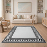 Ornate Black White Persian Border Rug
