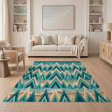 Teal Mountain Peaks and Crashing Waves Rug