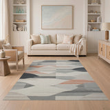 Abstract Geometric Grey Area Rug with Orange Accents