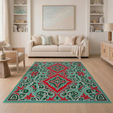 Teal Red Persian Medallion Area Rug