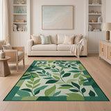 Framed Green Leaves Area Rug