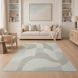 Beige Abstract Geometric Wave Area Rug