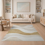 Beige and Neutral Abstract Wavy Beige Neutral Area Rug
