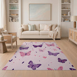 Kids Cartoon Whimsical Pink Butterfly Area Rug