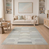 Neutral Beige Grey Geometric Oval Area Rug
