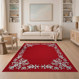 Festive Red Papercut Snowflake Border Rug