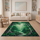 Misty Birch Forest Stream Area Rug