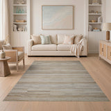 Beige Striped Textured Woven Boho Rug