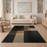 Black White Geometric Patchwork Black and White Area Rug