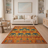 Terracotta Teal Elephant Heritage Area Rug