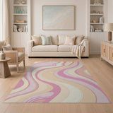 Pink Pink Fluid Wave Abstract Area Rug