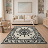 Intricate Black White Mandala Persian Black and White Rug