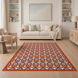 Bold Red Teal Geometric Lattice Area Rug