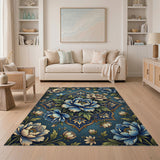 Ornate Blue Peony Persian Area Rug