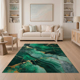 Emerald Green Gold Marble Abstract Area Rug
