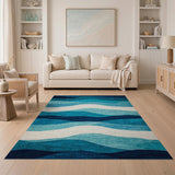 Modern Blue Ocean Wave Washable Area Rug