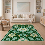 Emerald Green Yellow Blossom Floral Vintage Area Rug