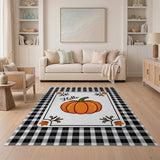 Hello Pumpkin Black Check Gingham Area Rug