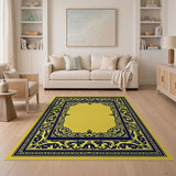 ODIKA Washable Navy & Gold Traditional Area Rug - Low Pile Non-Slip Robot Vacuum Friendly