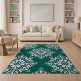 Green Emerald Green Snowflake Mandala Area Rug