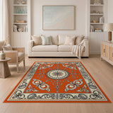 Orange Traditional Persian Vibrant Orange Persian Medallion Area Rug