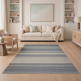ODIKA Washable Coastal Blue Striped Rug - Low Pile Non-Slip Pet Friendly Area Rug
