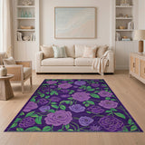 Purple Roses Vines Floral Area Rug