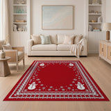 Festive Red Snowmen Snowflake Border Rug