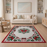 Red Floral Border Vintage Area Rug
