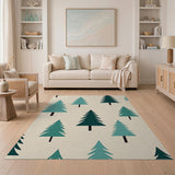 Teal Evergreen Tree Pattern Area Rug