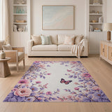Blush Peony Butterfly Floral Area Rug