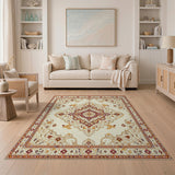 Cream Maroon Medallion Traditional Persian Area Rug