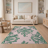 Vintage Green Acanthus Leaf on Pink Area Rug