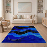 Abstract Area Blue and Teal Blue Wave Abstract Area Rug