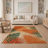 Vibrant Orange Palm Frond Coastal Area Rug