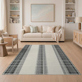 Distressed Black Plaid Stripe Area Rug