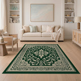 Ornate Emerald Green Cream Floral Persian Rug
