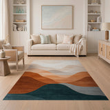 Beige Orange Teal Layered Wave Abstract Rug
