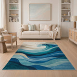 Blue and Teal Teal Ocean Waves Coastal Area Rug
