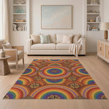 Multi-color and Patterns Rainbow Compass Multi-Color Area Rug