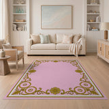 Pink Gold Ornate Daisy Border Area Rug