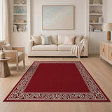 Elegant Red Area Rug with Ornate White Border