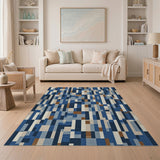 Blue and Teal Blue Geometric Patchwork Area Rug