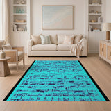 Teal Sheet Music Geometric Area Rug