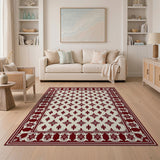 Ornate Red Border Cream Persian Area Rug
