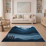 Moonlit Layered Blue Mountains Pines Area Rug