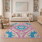 Pink Blue Floral Persian Area Rug