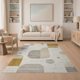 Beige and Neutral Geometric Modern Neutral Geometric Abstract Area Rug