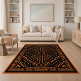 Bold Orange Black Geometric Heritage Rug
